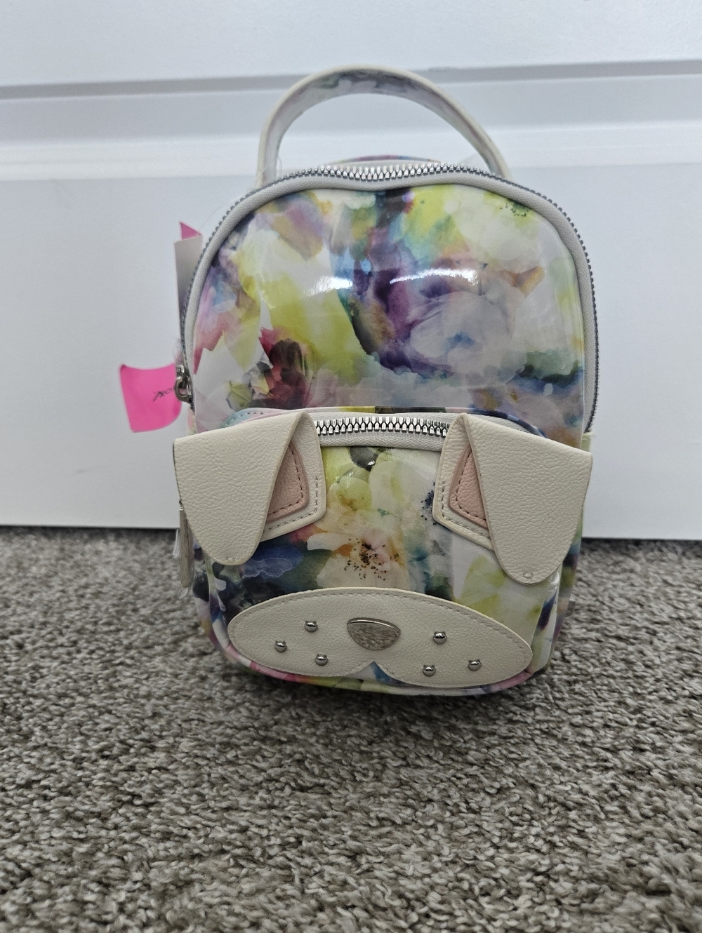 Watercolor Floral Mini Backpack with Cream Trim
